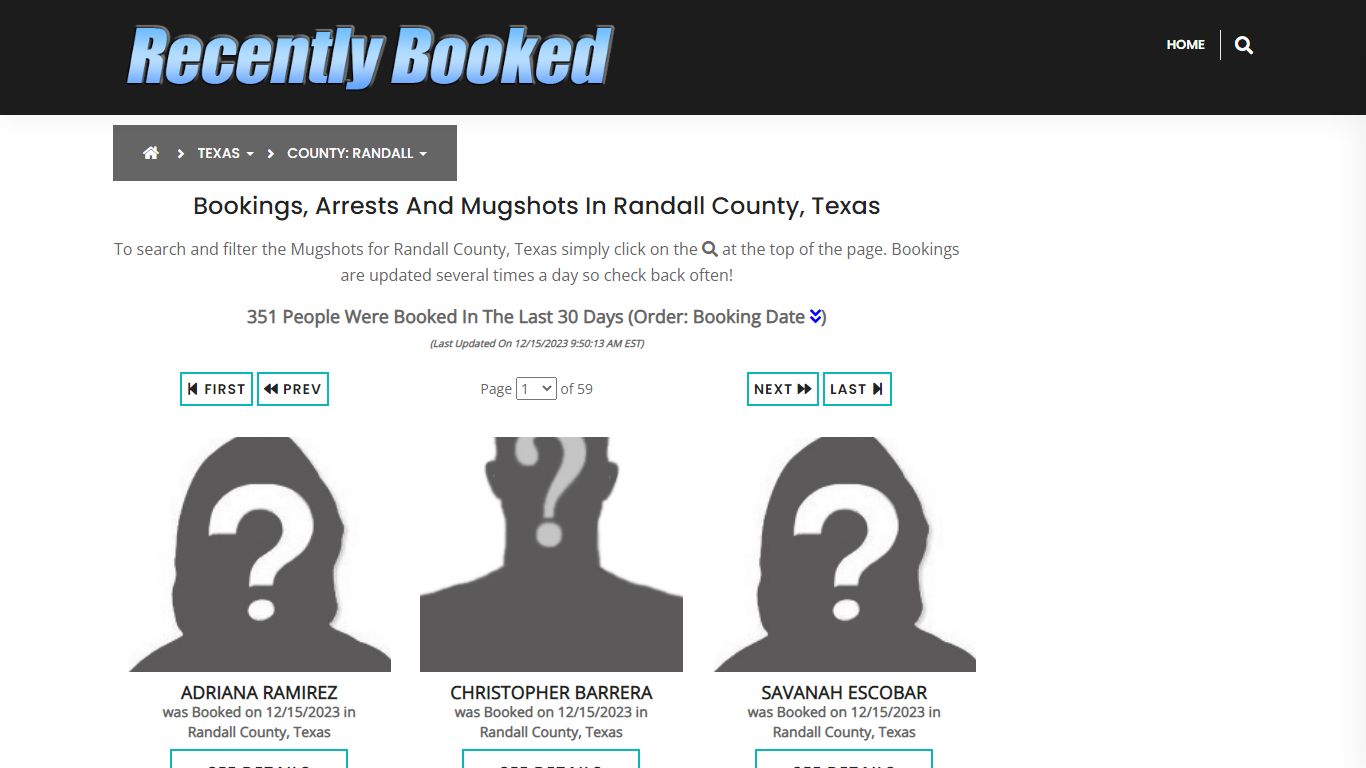 Recent bookings, Arrests, Mugshots in Randall County, Texas